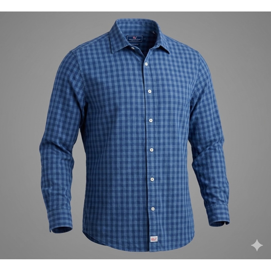 Vineyard Vines Mens Blue Checkered Classic Fit Cooper Shirt Size 2xl